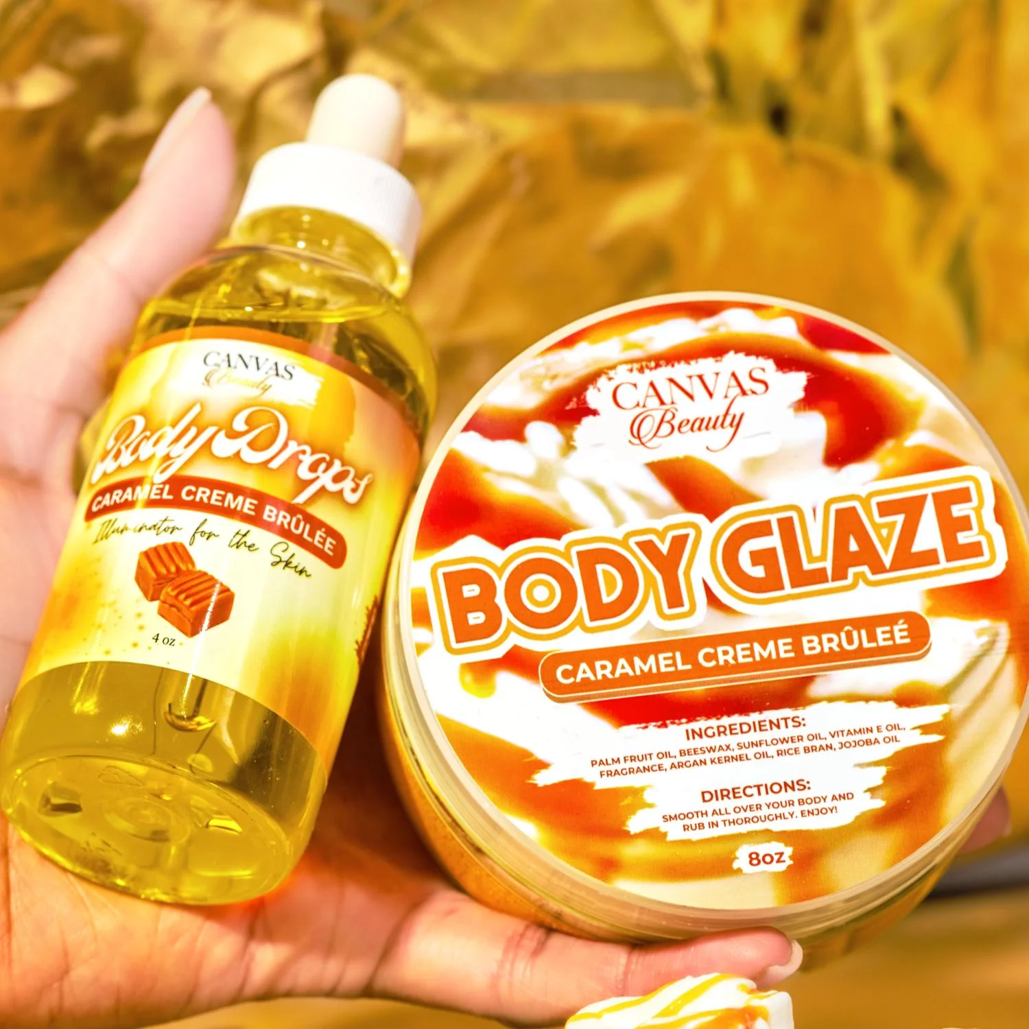 BODY GLAZE & BODY DROPS DUO: CARAMEL CREME BRULEE